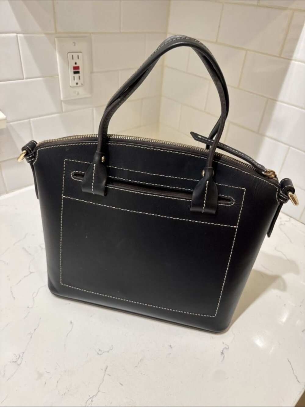 As Is Dooney and Bourke Black Leather Satchel Bag Tote - Picture 5 of 16